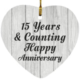 Happy 15th Anniversary 15 Years & Counting - Heart Ornament F