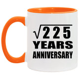 15th Anniversary Square Root of 225 Years Anniversary - 11oz Accent Mug Orange