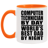 Computer Technician By Day World's Best Dad By Night - 11oz Accent Mug Orange