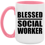 Blessed Social Worker - 15oz Accent Mug Pink