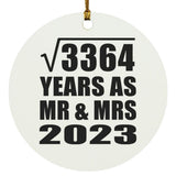 58th Anniversary Square Root of 3364 Years As Mr & Mrs 2023 - Circle Ornament