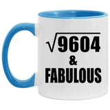 98th Birthday Square Root of 9604 & Fabulous - 11oz Accent Mug Blue