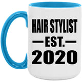 Hair Stylist Established EST. 2020 - 15oz Accent Mug Blue