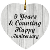 Happy 9th Anniversary 9 Years & Counting - Heart Ornament F