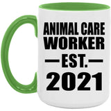 Animal Care Worker Established EST. 2021 - 15oz Accent Mug Green