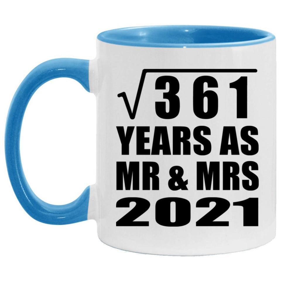 19th Anniversary Square Root of 361 Years As Mr & Mrs 2021 - 11oz Accent Mug Blue