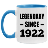 102nd Birthday Legendary Since 1922 - 11oz Accent Mug Blue