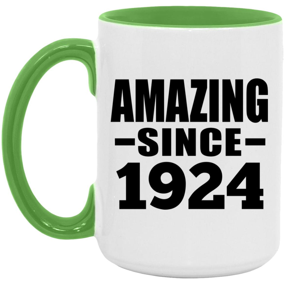 100th Birthday Amazing Since 1924 - 15oz Accent Mug Green