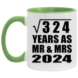 18th Anniversary Square Root of 324 Years As Mr & Mrs 2024 - 11oz Accent Mug Green