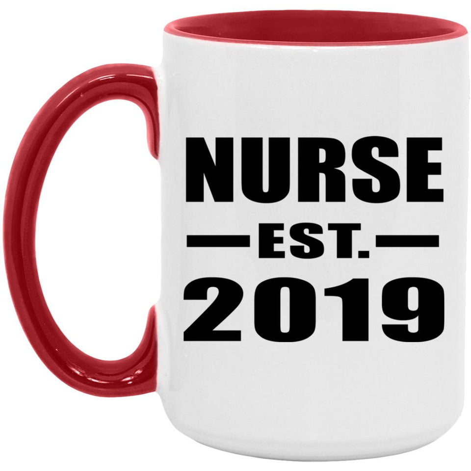 Nurse Established EST. 2019 - 15oz Accent Mug Red