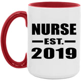 Nurse Established EST. 2019 - 15oz Accent Mug Red