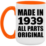 85th Birthday Made in 1939 All Parts Original - 15oz Accent Mug Orange