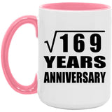 13th Anniversary Square Root of 169 Years Anniversary - 15oz Accent Mug Pink