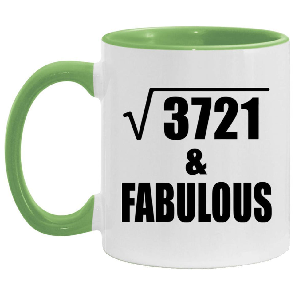 61st Birthday Square Root of 3721 & Fabulous - 11oz Accent Mug Green