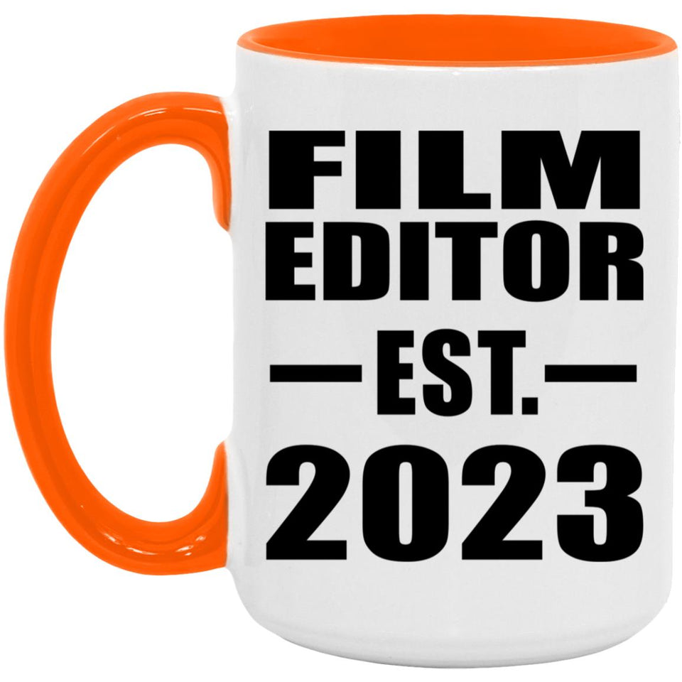 Film Editor Established EST. 2023 - 15oz Accent Mug Orange