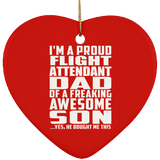 Proud Flight Attendant Dad Of Awesome Son - Heart Ornament