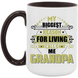 My Biggest Reason For Living Calls Me Grandpa - 15oz Accent Mug Black