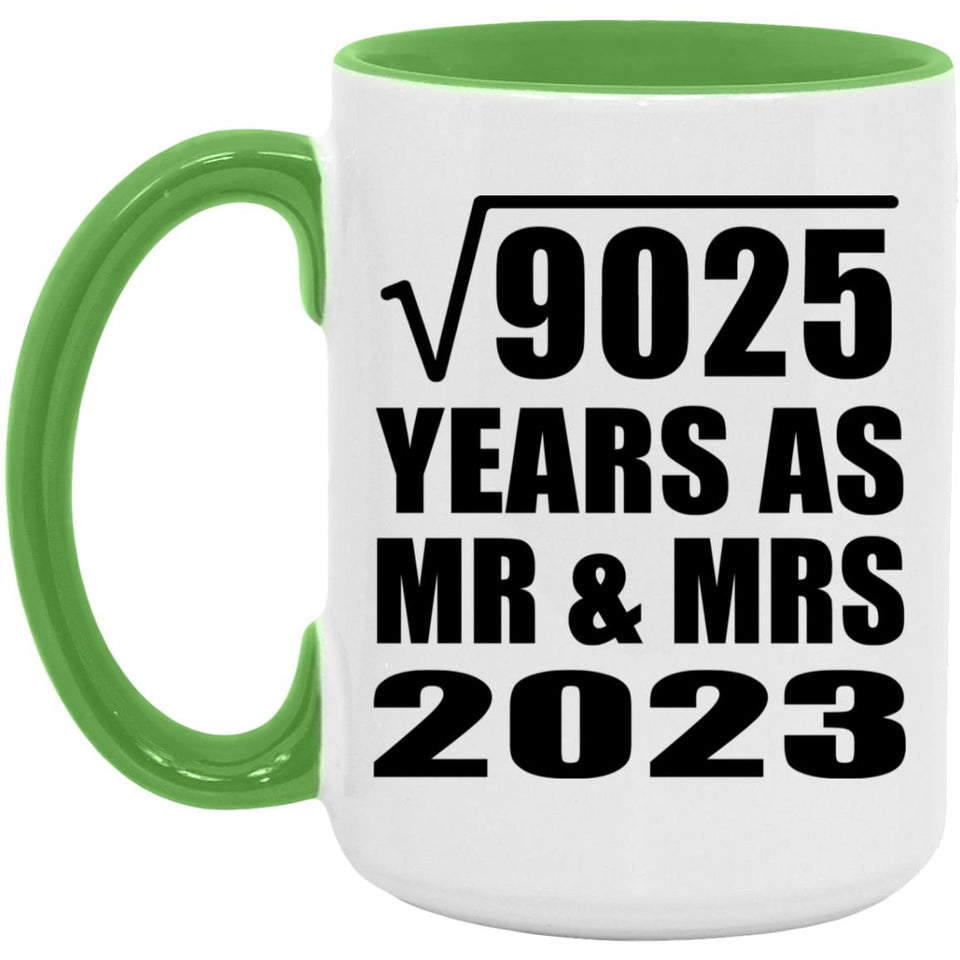 95th Anniversary Square Root of 9025 Years As Mr & Mrs 2023 - 15oz Accent Mug Green