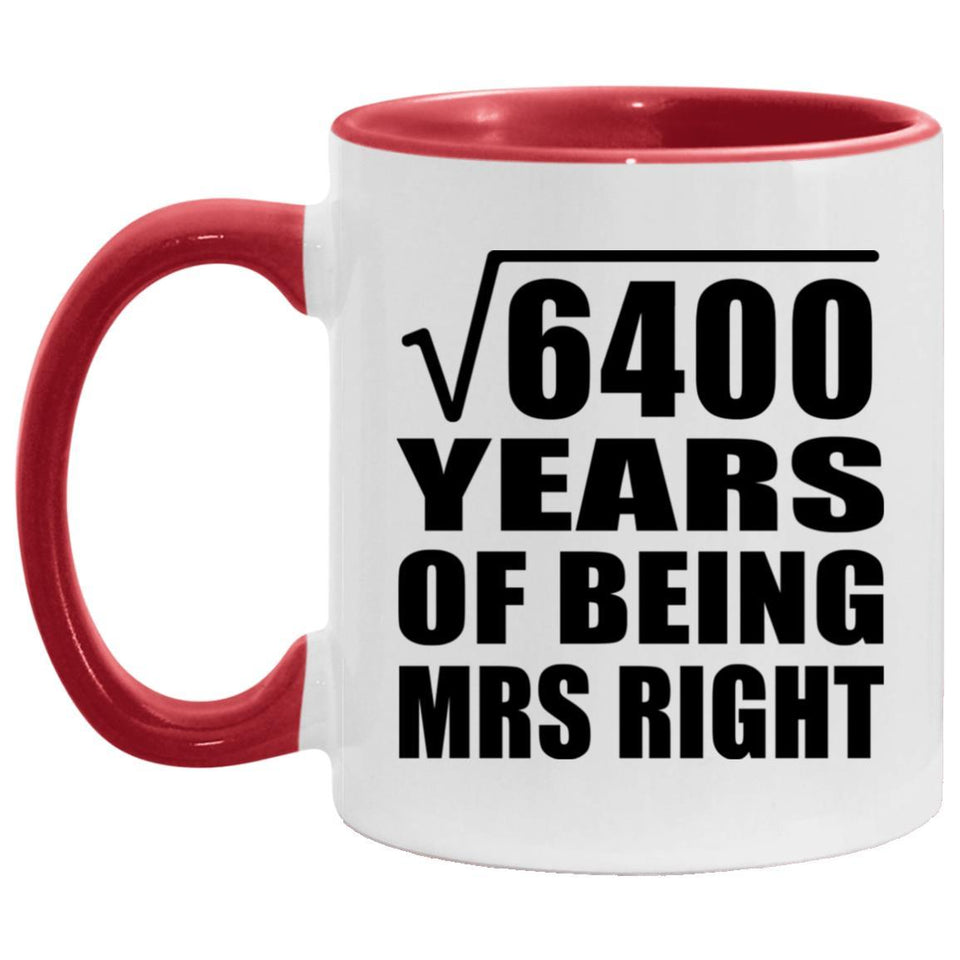 80th Anniversary Square Root of 6400 Years of Being Mrs Right - 11oz Accent Mug Red