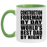 Construction Foreman By Day World's Best Dad By Night - 11oz Accent Mug Green