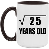 5th Birthday Square Root of 25 Years Old - 15oz Accent Mug Black