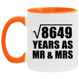 93rd Anniversary Square Root of 8649 Years As Mr & Mrs - 11oz Accent Mug Orange