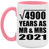 70th Anniversary Square Root of 4900 Years As Mr & Mrs 2021 - 15oz Accent Mug Pink