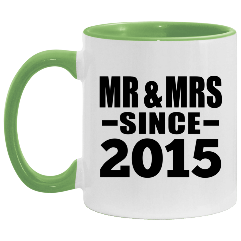 9th Anniversary Mr & Mrs Since 2015 - 11oz Accent Mug Green