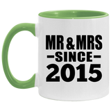 9th Anniversary Mr & Mrs Since 2015 - 11oz Accent Mug Green