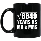93rd Anniversary Square Root of 8649 Years As Mr & Mrs - 11oz Coffee Mug Black