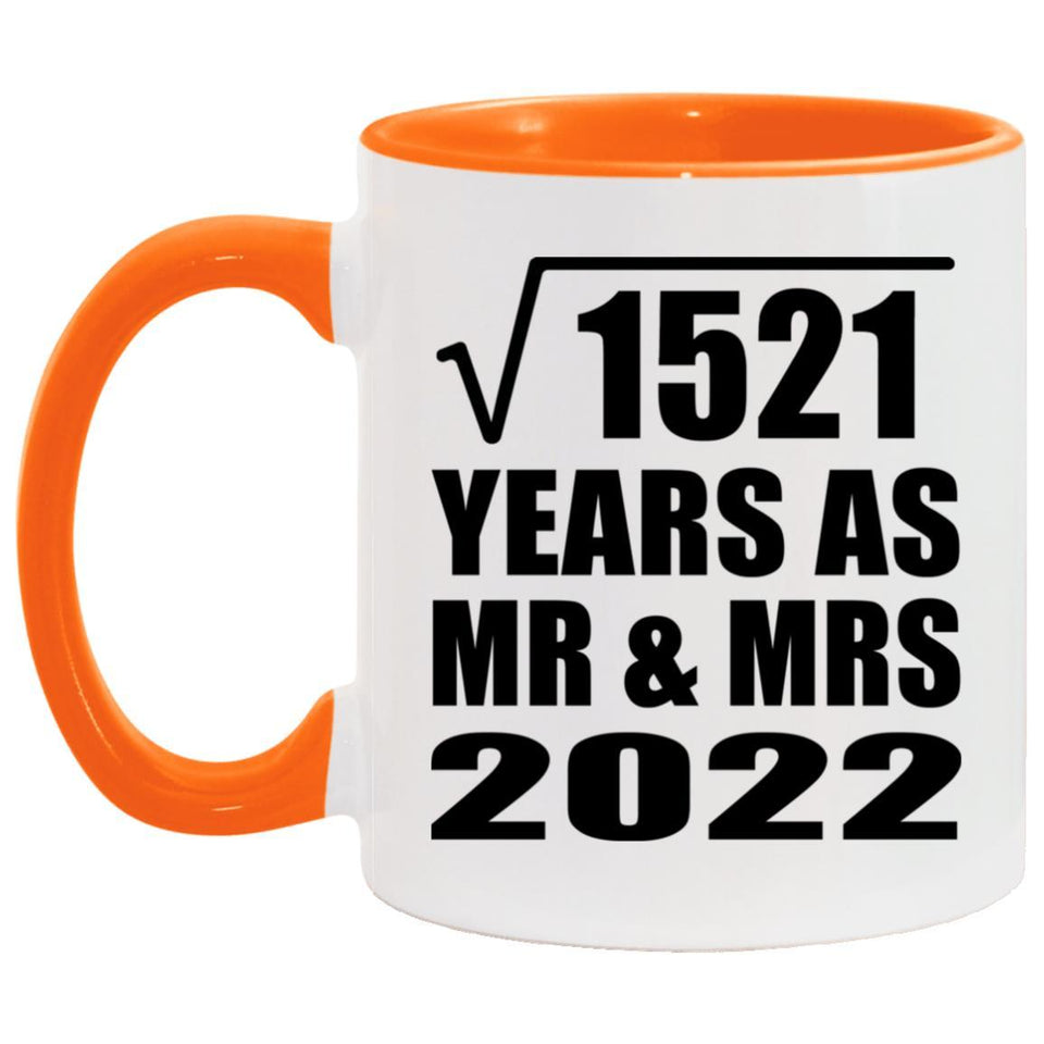 39th Anniversary Square Root of 1521 Years As Mr & Mrs 2022 - 11oz Accent Mug Orange