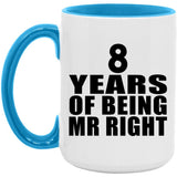 8th Anniversary 8 Years Of Being Mr Right - 15oz Accent Mug Blue