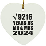 96th Anniversary Square Root of 9216 Years As Mr & Mrs 2024 - Heart Ornament