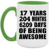 17th Birthday 17 Years 204 Months 6209 Days Of Awesome - 15oz Accent Mug Green