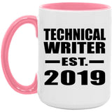 Technical Writer Established EST. 2019 - 15oz Accent Mug Pink
