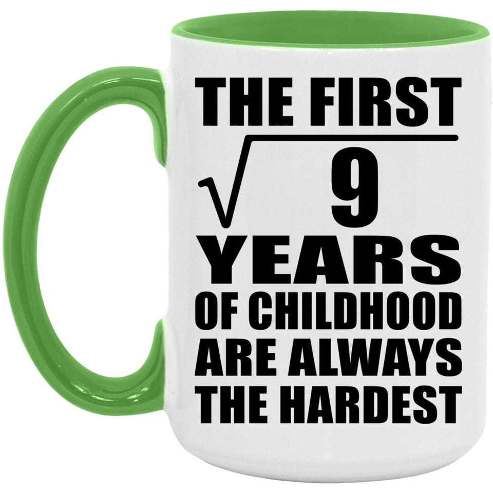 3rd Birthday Square Root of 9 Years of Childhood - 15oz Accent Mug Green