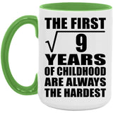 3rd Birthday Square Root of 9 Years of Childhood - 15oz Accent Mug Green