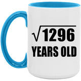 36th Birthday Square Root of 1296 Years Old - 15oz Accent Mug Blue