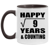 Happy 3rd Anniversary Square Root of 9 Years & Counting - 11oz Accent Mug Black
