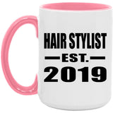 Hair Stylist Established EST. 2019 - 15oz Accent Mug Pink