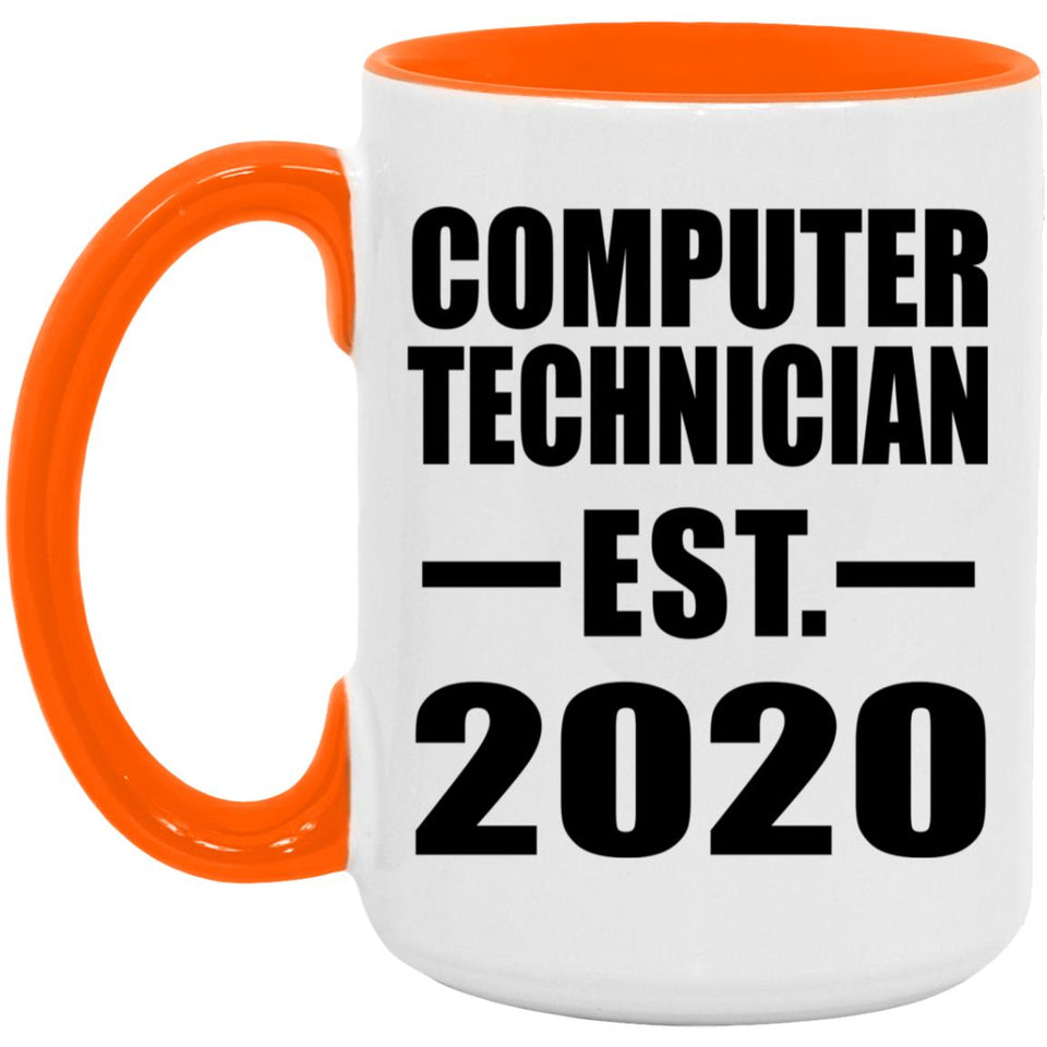 Computer Technician Established EST. 2020 - 15oz Accent Mug Orange