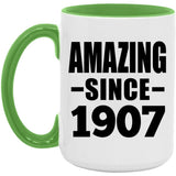 117th Birthday Amazing Since 1907 - 15oz Accent Mug Green