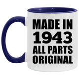 81st Birthday Made in 1943 All Parts Original - 11oz Accent Mug Purple
