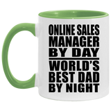 Online Sales Manager By Day World's Best Dad By Night - 11oz Accent Mug Green
