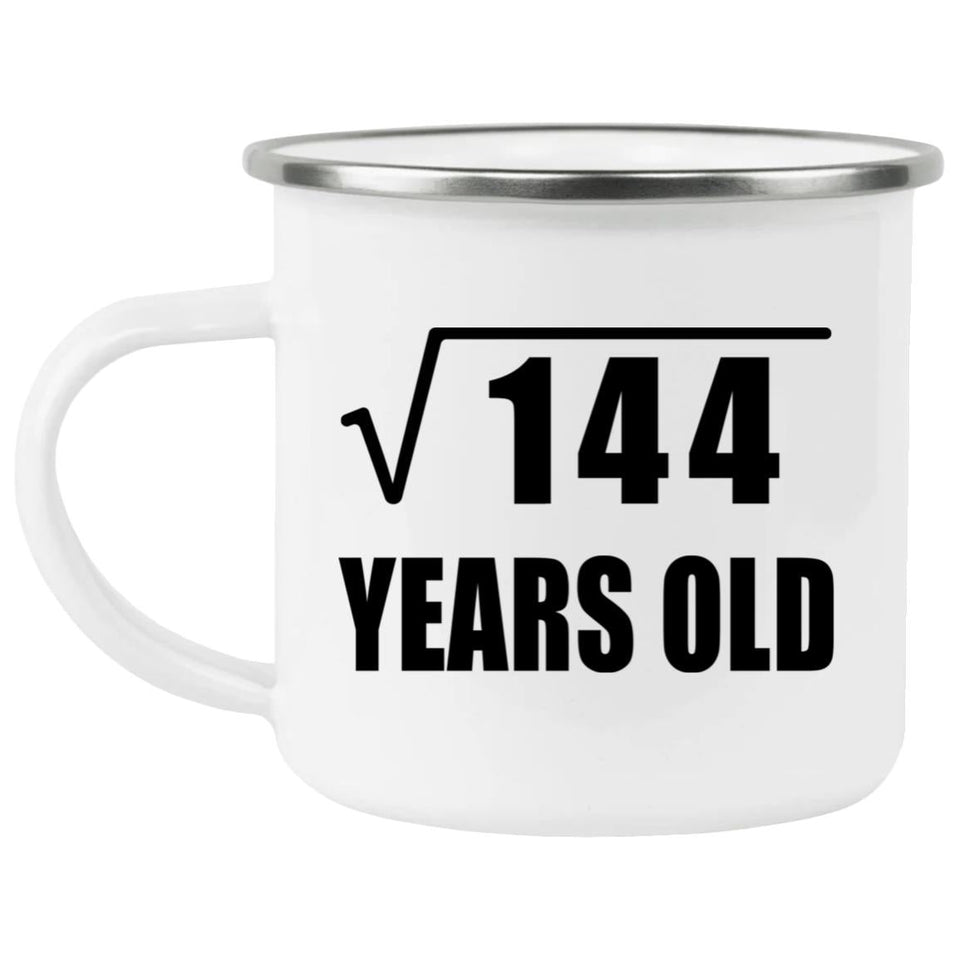 12th Birthday Square Root of 144 Years Old - 12oz Camping Mug