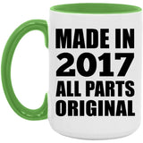 7th Birthday Made in 2017 All Parts Original - 15oz Accent Mug Green