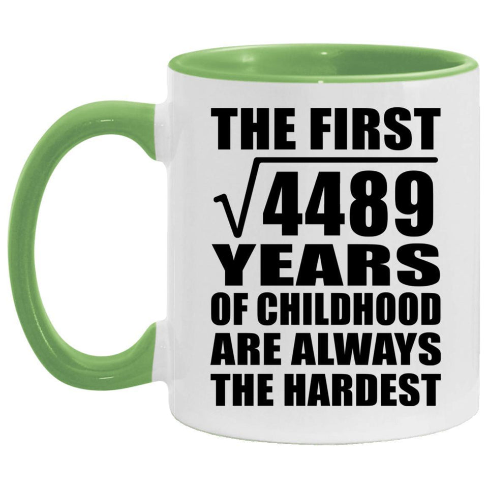 67th Birthday Square Root of 4489 Years of Childhood - 11oz Accent Mug Green