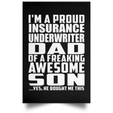 Proud Insurance Underwriter Dad Of Awesome Son - Poster Portrait