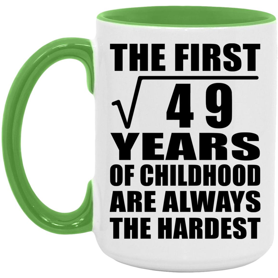 7th Birthday Square Root of 49 Years of Childhood - 15oz Accent Mug Green