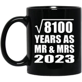 90th Anniversary Square Root of 8100 Years As Mr & Mrs 2023 - 11oz Coffee Mug Black